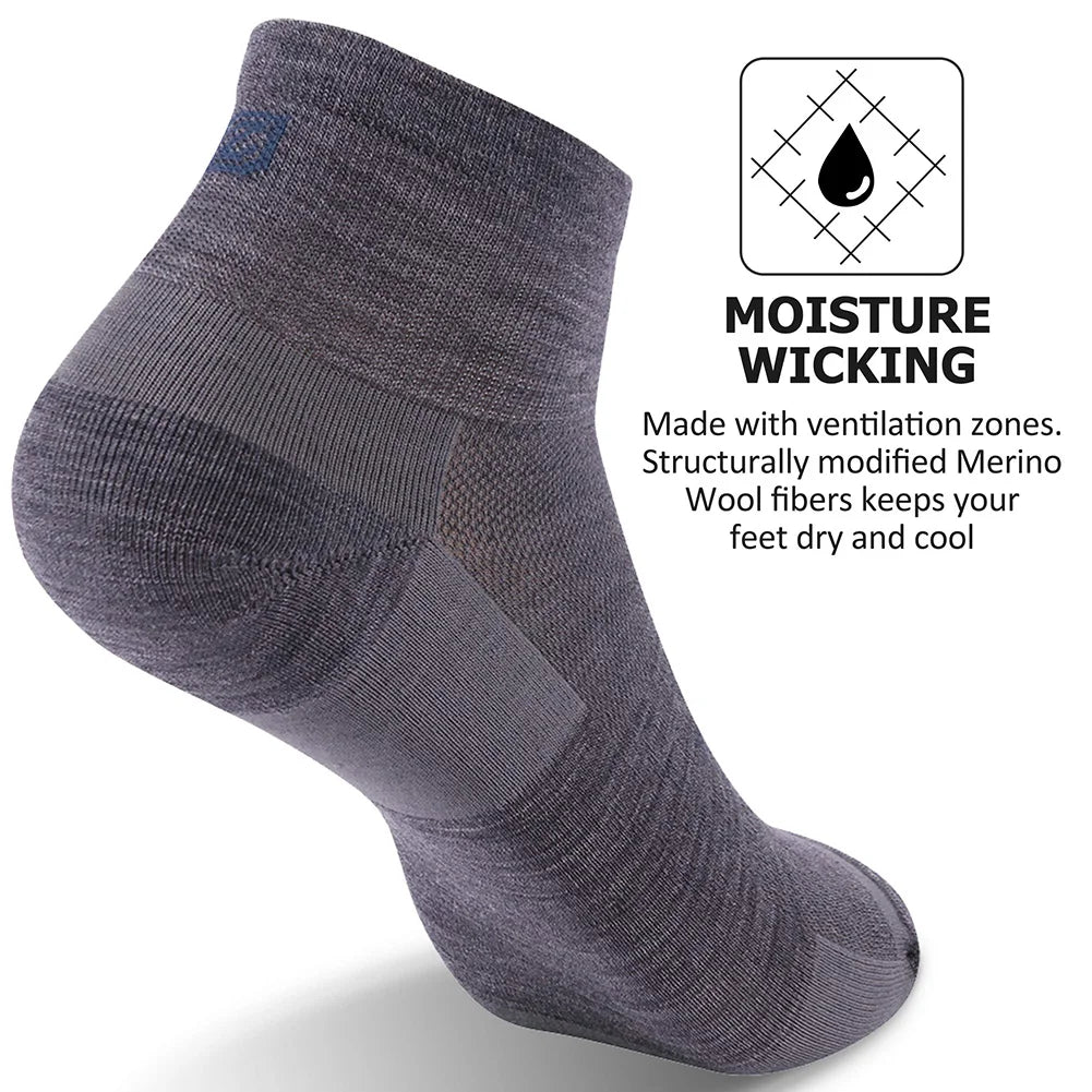 ZEALWOOD Merino Wool Running Socks Men Women No Show/Ankle/Crew Anti-blister Cushion Athletic Socks Ultra-Light Tennis 1/3 Pairs