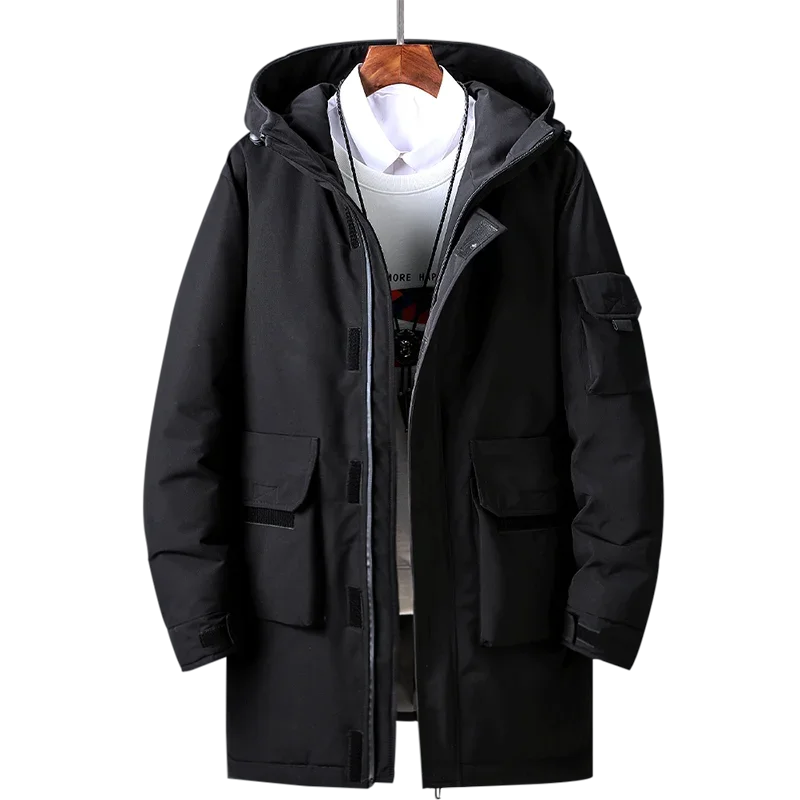 Down Jackets Men Winter Fashion Thick Warm Long Parkas Casual Fur Collar White Duck Down Coats Windproof Hooded Jackets Overcoat