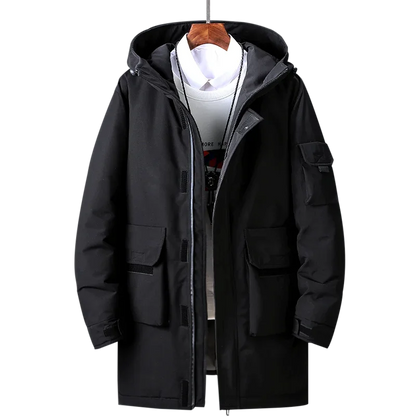 Down Jackets Men Winter Fashion Thick Warm Long Parkas Casual Fur Collar White Duck Down Coats Windproof Hooded Jackets Overcoat