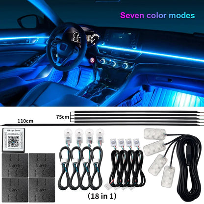 6/14/18 in 1 Led Acrylic Car Ambient Light RGB 64 213 Color Symphony Acrylic APP Streamer Rainbow Atmosphere Lamp Kit Dual Zone