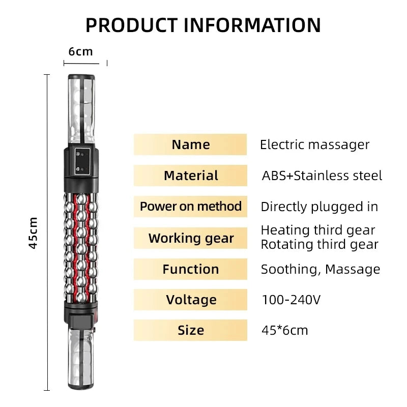 New 36W Relaxed Red Light Heated Massage Device Roll Massager 360° Rotating Inner Ball Roller for Whole Body Anti Cellulite