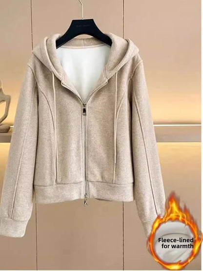 Women's Fleece Lined Thick Casual Sports Suit Set Hoodie Jacket Wide Leg Pants Two Piece Set Autumn Winter Fashion New Style