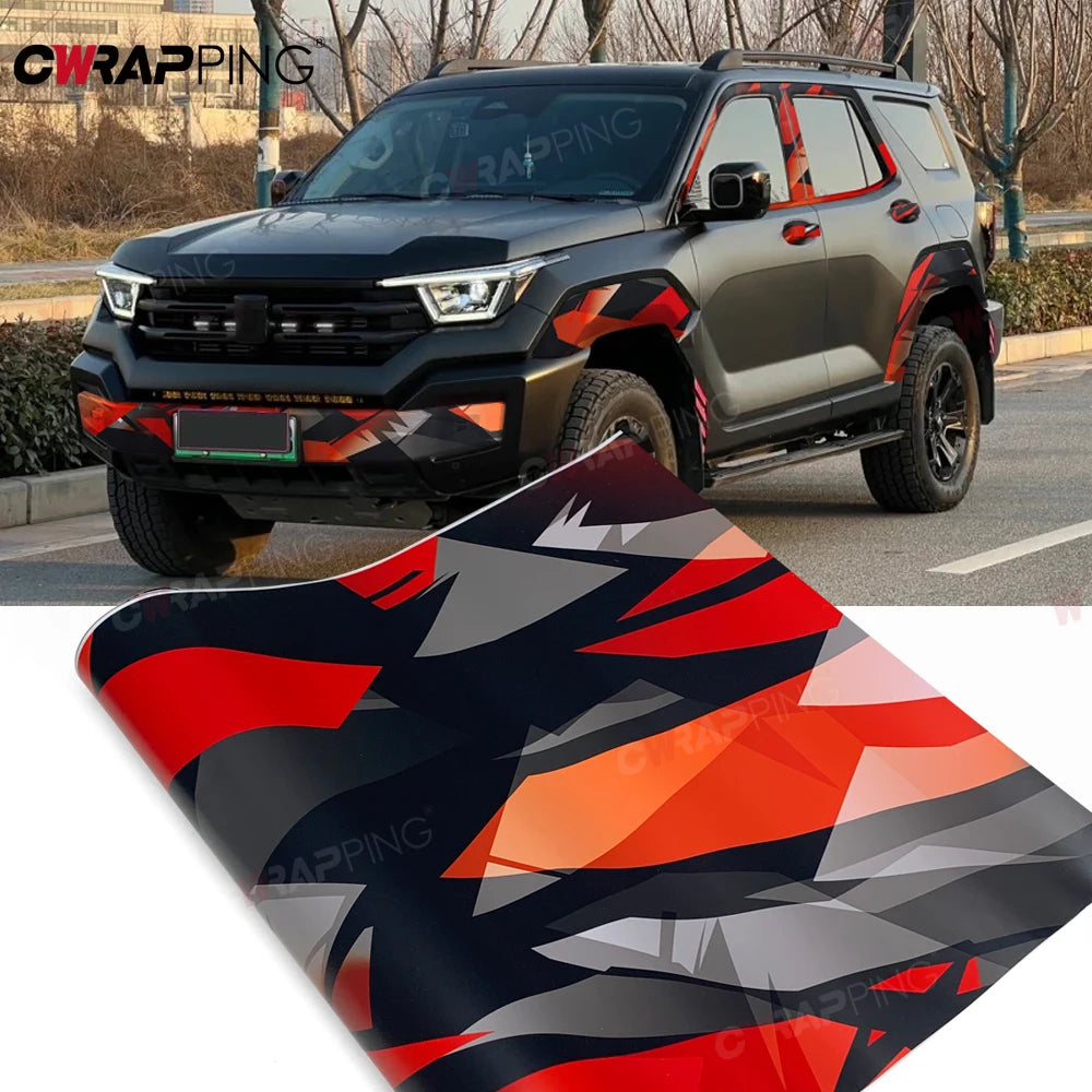 Geometry Car Wrapping Vinyl for Motorcycle Vinyls Camouflage Disruptive Pattern Red Wrap Foil Car Body Films Auto Stickers Tools