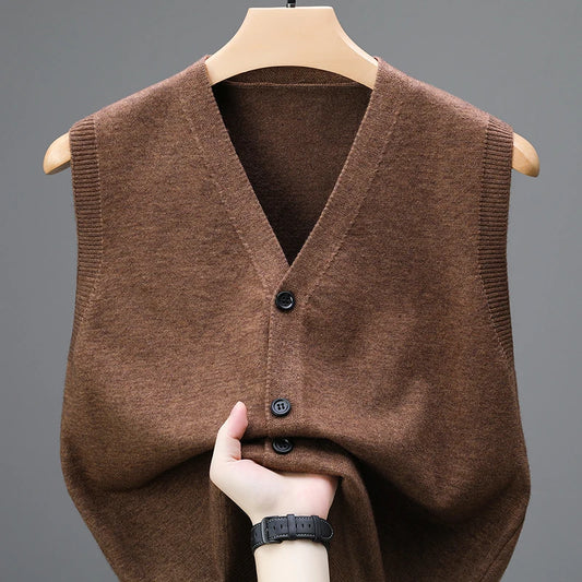 Brand Spring and Autumn Wool Vest for Men, Middle Aged and Elderly Dad, Cardigan, Sleeveless Vest, Knitted Sweater for Men