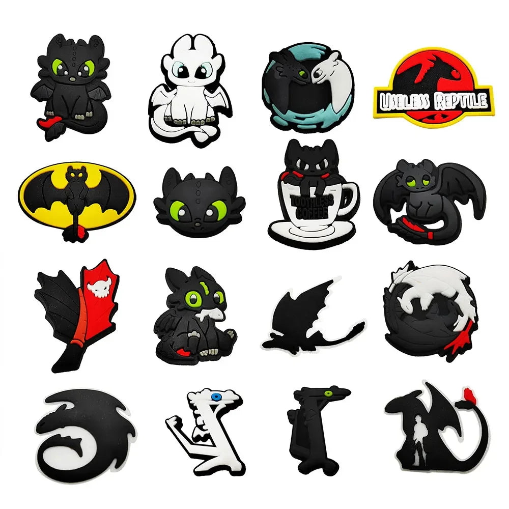 1-16pcs Cartoon Dragon Shoe Charms PVC Anime Shoes Accessories Fashion Boys Sandals Garden Shoe Buckle DIY Charms