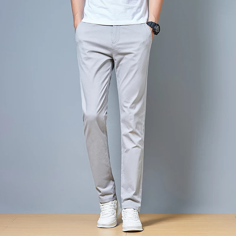Top Grade Cotton New Brand Casual Fashion Relax Fit Long Dress Pants Korean Straight Business Trousers Office Mens Clothing 2025