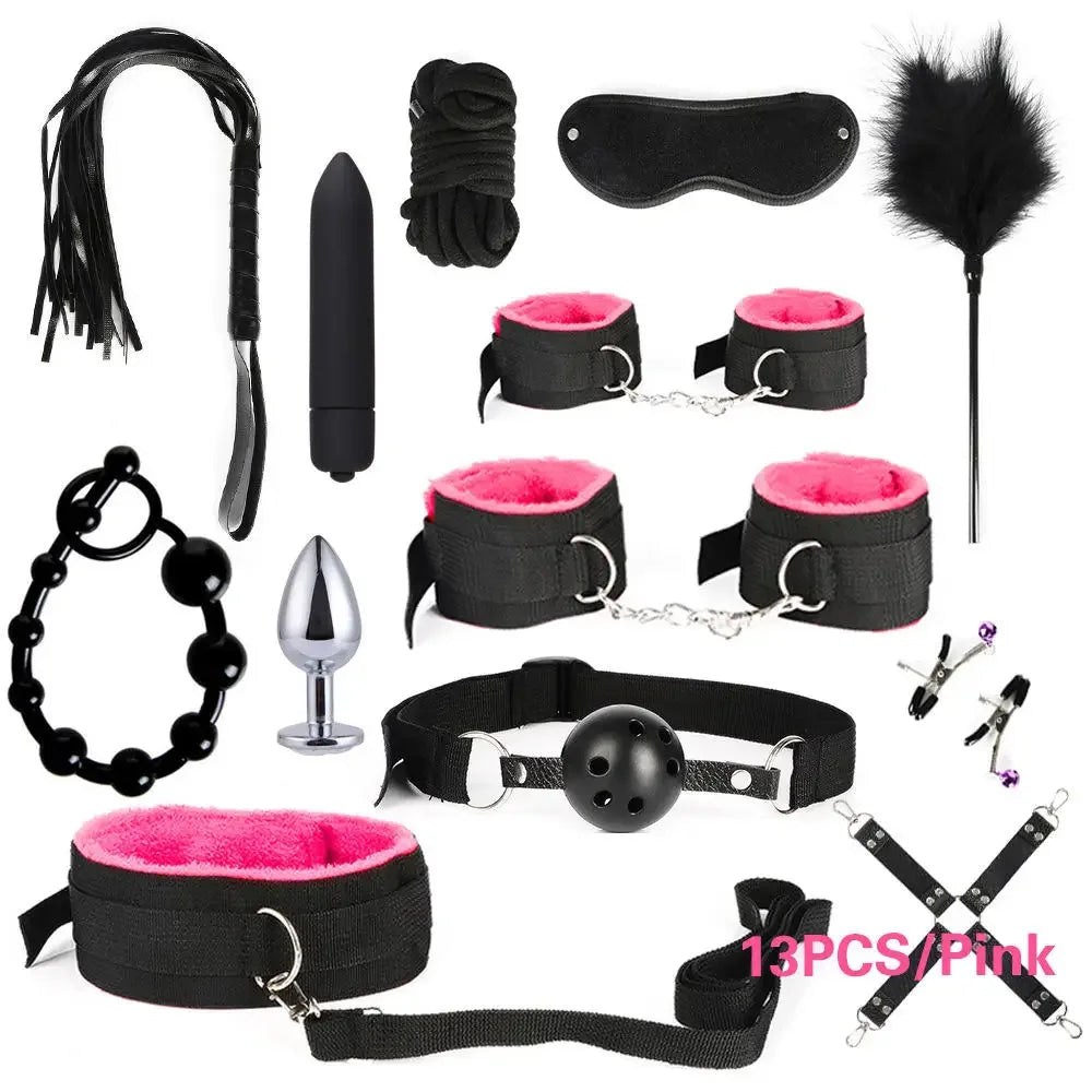 Sex Products Erotic Toys for Adults BDSM Sex Bondage Set Handcuffs Nipple Clamps Gag Whip Rope Sex Toys For Couples