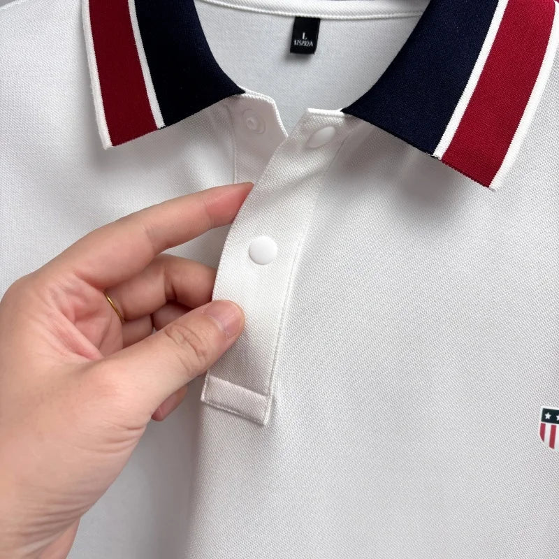 Hot-Selling Man Pullover Short-Sleeved Polo Shirt Striped Design Lapel Button High Quality Stamp Daily Commute New Mens Clothing