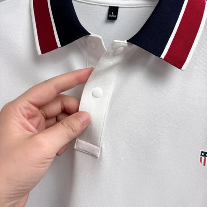 Hot-Selling Man Pullover Short-Sleeved Polo Shirt Striped Design Lapel Button High Quality Stamp Daily Commute New Mens Clothing