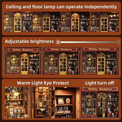 Book Nook Kit Holiday Bookstore DIY 3D Wooden Puzzle Dollhouse Photo frame ornament Model Bookend Building Home Decoration