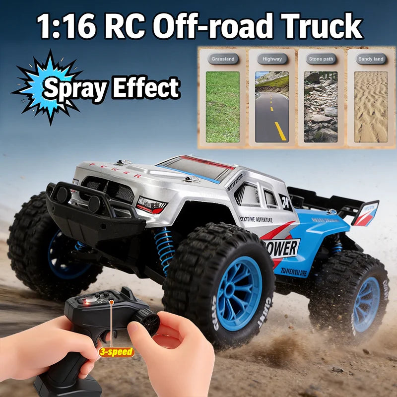 75KM/H 4WD High-Speed RC Car 1:16 Monster Off-road Truck Alloy Body With LED Lights All-Terrain Remote-Controlled Racing Car Toy