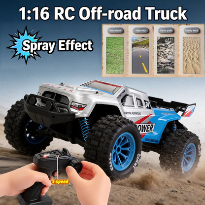 75KM/H 4WD High-Speed RC Car 1:16 Monster Off-road Truck Alloy Body With LED Lights All-Terrain Remote-Controlled Racing Car Toy