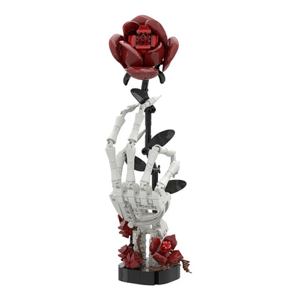 Gothic Skeleton Hand with Rose Building Blocks Macabre Valentines Gift for Adult DIY Dark Romance Decor