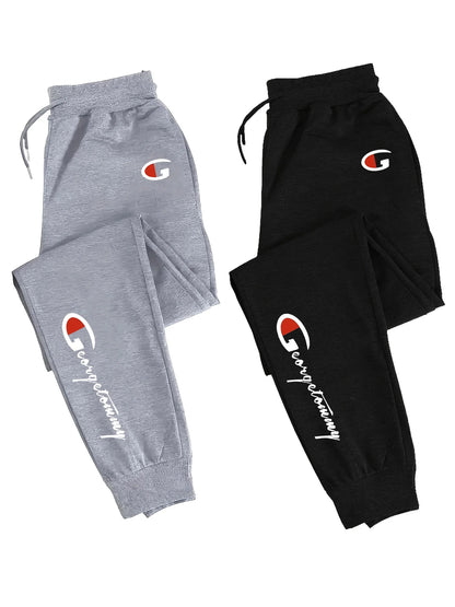 2-Pack Men's Polyester Lounge Joggers, Elastic Drawstring Waist, Wrinkle-Resistant, Breathable Sweat-Wicking, Tapered Cu