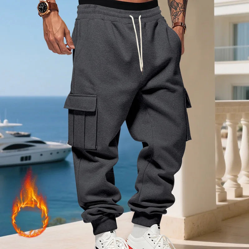 Cross-border autumn and winter heavy-duty velvet men's casual pants American loose sports multi-pocket tooling sweatpants men