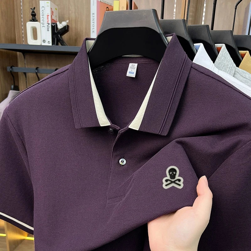 100% Pure Cotton Men's Comfort Breathable Sleek Polo Shirt Business Work Golf Versatile Short Sleeve Premium Offset Printing Tee