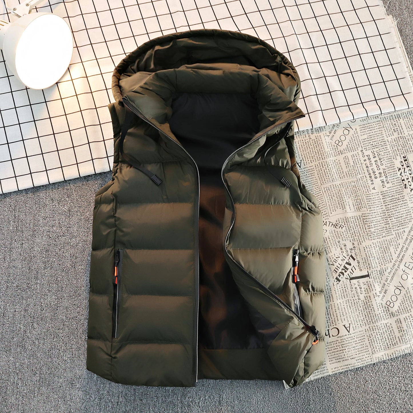 Streetwear Men's Puffer Vest - Removable Hood with Drawstring, Hidden Zip Pockets, Edgy for Winter Daily Looks