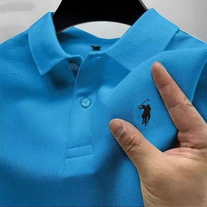 New Men's High-Quality Embroidered Logo Short-Sleeved Polo Shirt, Summer Fashion, Casual, Comfortable, Breathable T-Shirt Top