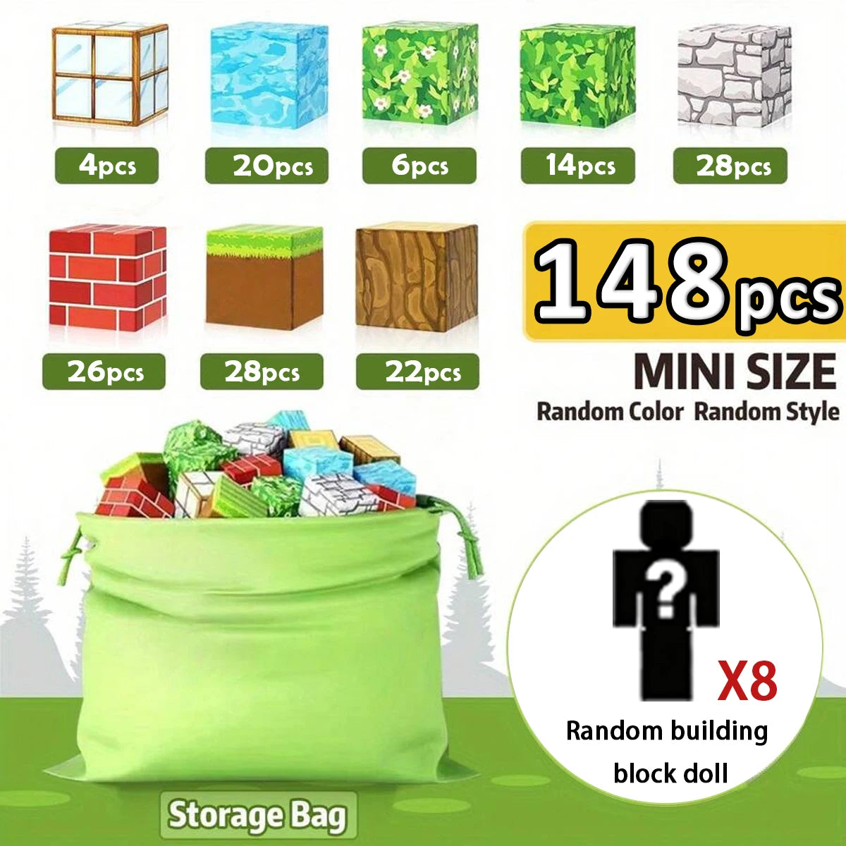Magnetic Building Block Toy Mine World Creativity Stacking Forest Brick Figure Model Set Educational Kids for Boy Girls Gift