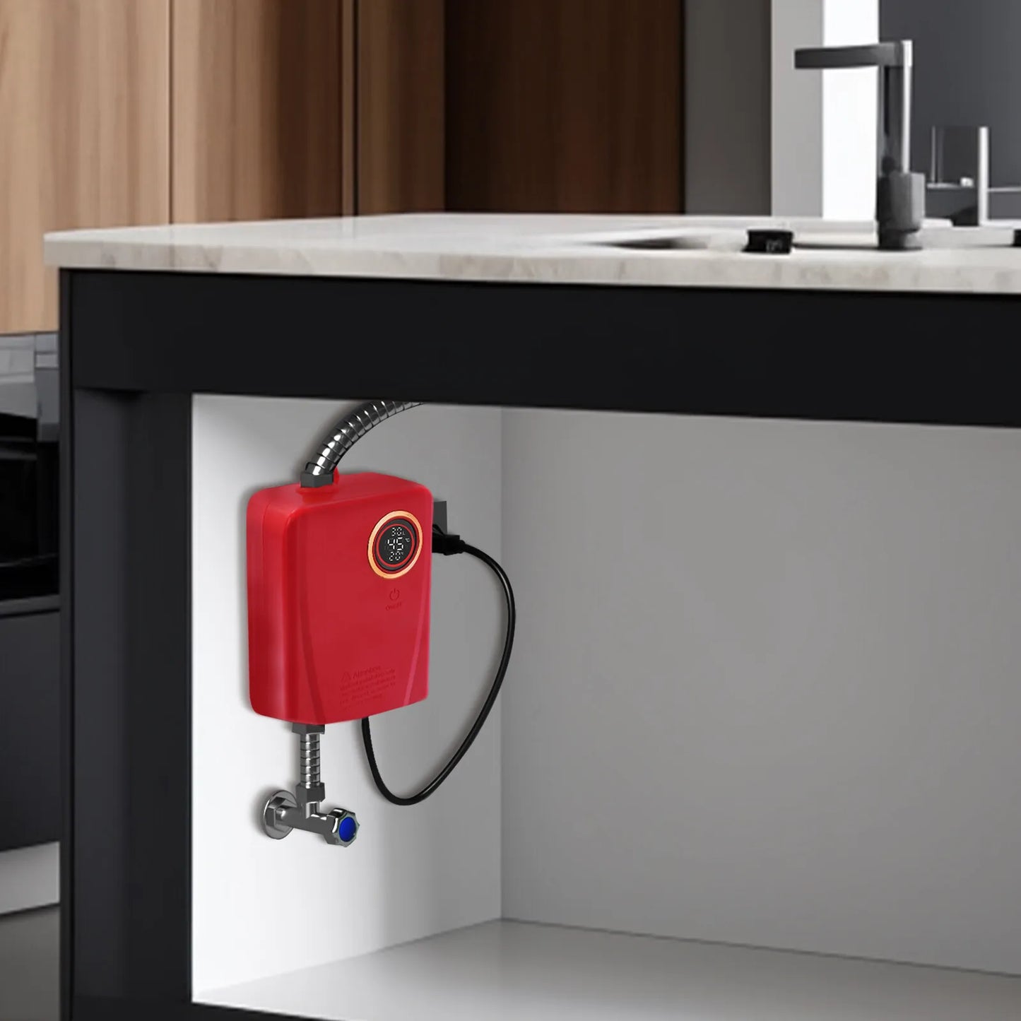 110V 3000W Stainless Steel Mini Water Heater XY-FA Red US Plug Instant Hot Water for Kitchen Bathroom
