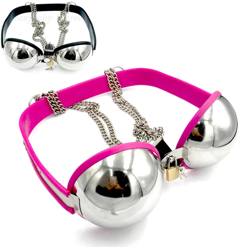 Female Chastity Device Bra Stainless Steel Adjustable BDSM Slave Metal Lockable Underwear Chain Bondage Game Erotic Slave