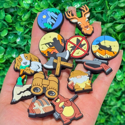 13-100Pcs Shotgun Axe Deer PVC Shoe Charms Hunting Bird Garden Shoes Buckle Accessories Fit Man Party Present