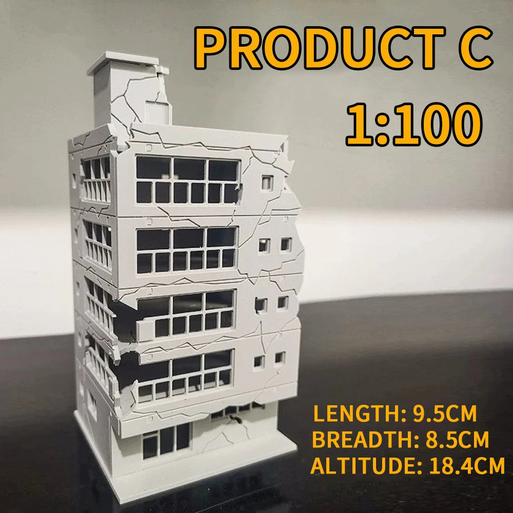 1:150 1:100 N Scale Battle Damaged Building Assembly Model Toys Military Scene Layout Materials Diorama Kits 1Pcs