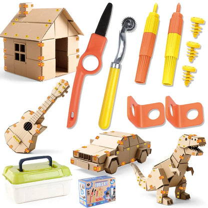 Children's Handmade DIY Nut Disassembly Toy Waste Cardboard Utilization Team Activities Assembly Tool Box  Accessory Set