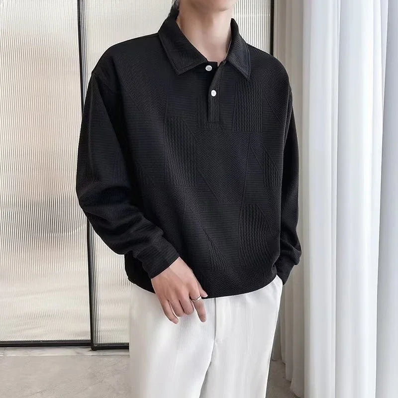 Unicolor Baggy Man Sweatshirt Long Sleeve Polo T Shirt for Men Plain Harajuku Fashion Aesthetic Emo Elasticity Tee Y2k Pullovers