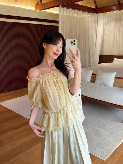 plus Size Women's Sweet Style One Shoulder Chiffon Top Summer Slimming Shirt Casual Loose Fit Short Sleeve Regular Length