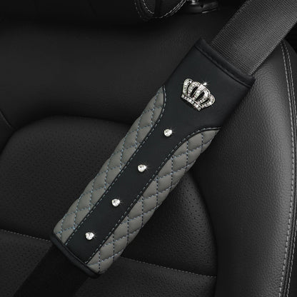 1 Diamond-encrusted Blingbling Metal Crown Faux Sheepskin Car Supplies Seat Belt Shoulder Strap Comfort Safety Belt