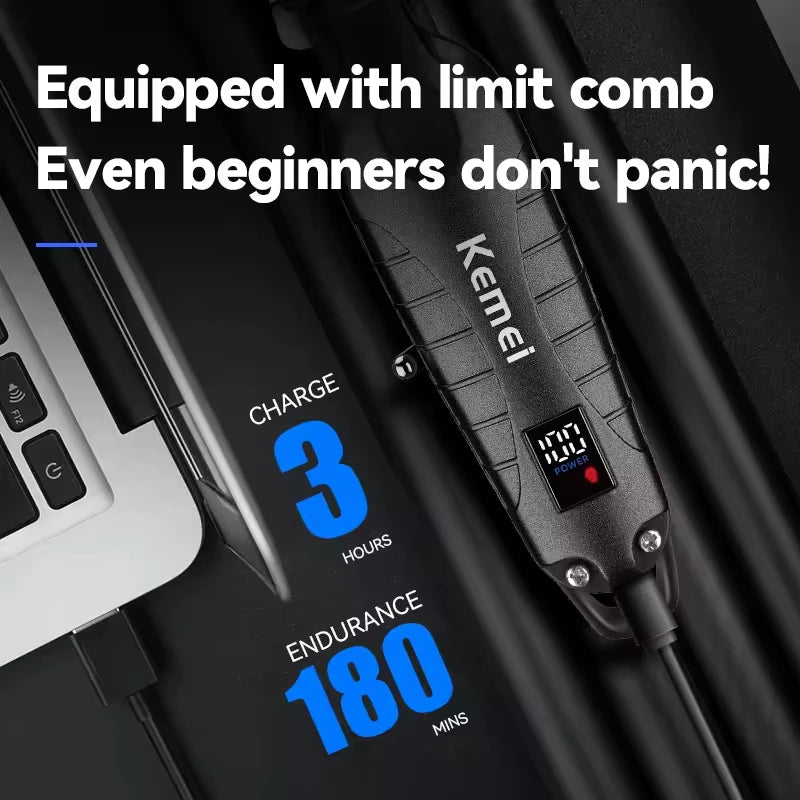 Kemei KM-2293 7000RPM Barber Professional Electric Hair Clipper Trimmer Cordless USB Charging Rechargeable Hair Clippers