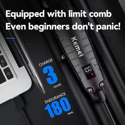 Kemei KM-2293 7000RPM Barber Professional Electric Hair Clipper Trimmer Cordless USB Charging Rechargeable Hair Clippers