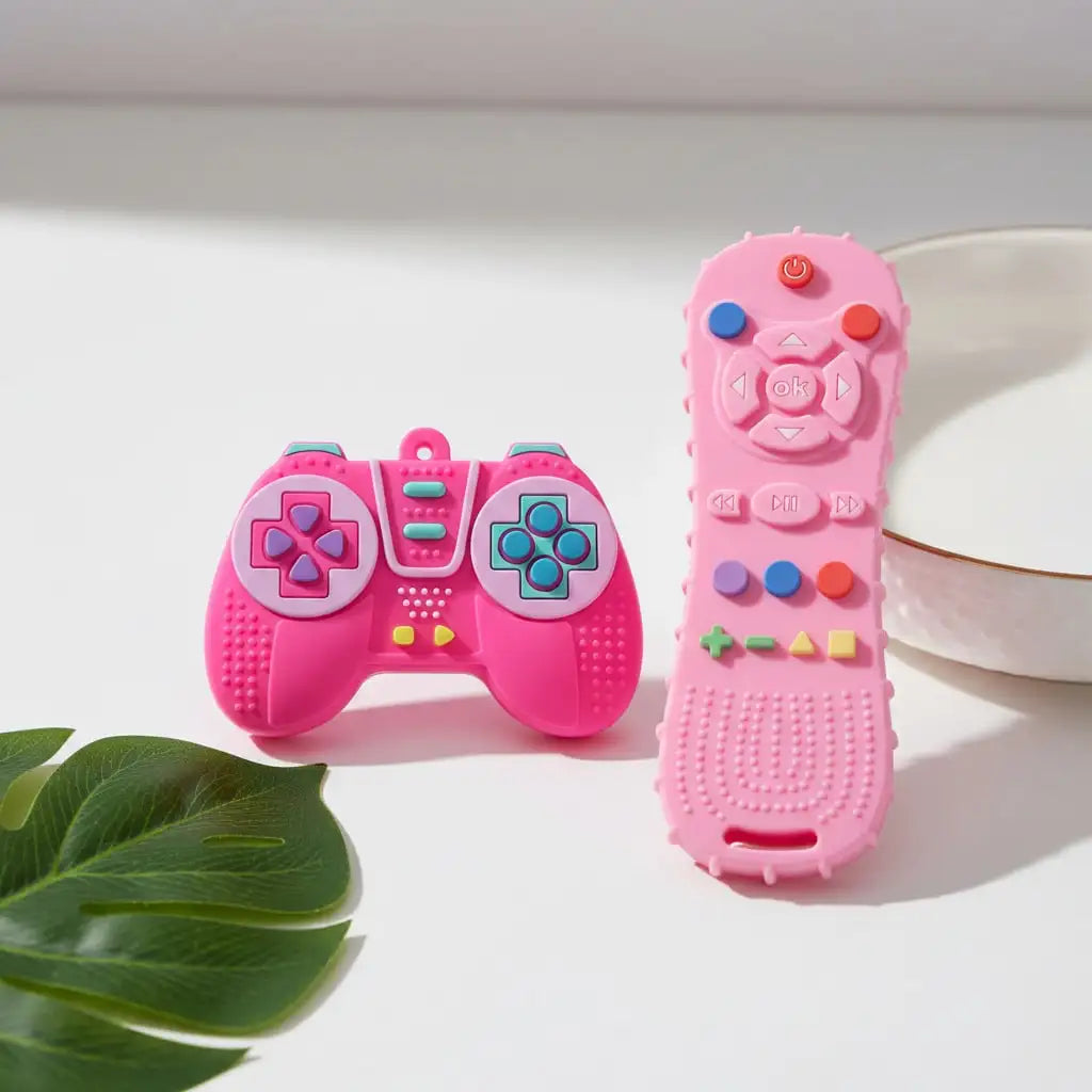 2-Pack Montessori Teething Toy Food Grade Nano Silicone Sensory Play Game Controller Remote Control Shape BPA Free Safe Chew for