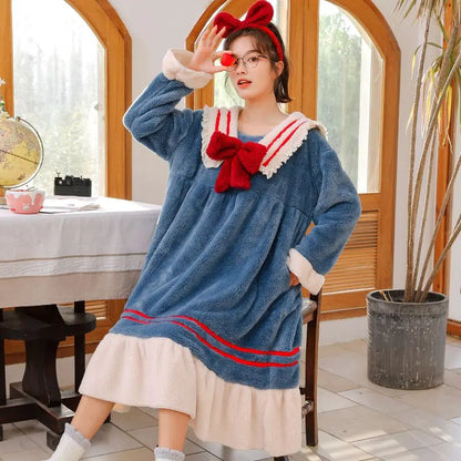 Long Padded Fce Women's Nightgown Outerwear Panda Design Autumn Winter Warm Spwear Two-Piece Set Couples Matching