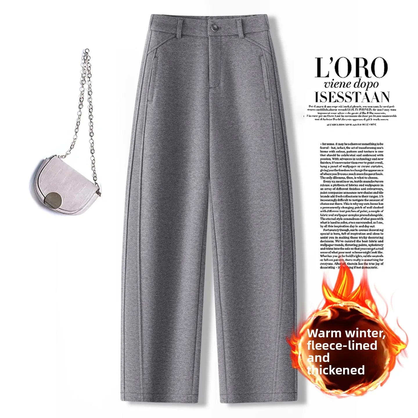 High Waist Grey Woolen Knife Pants Women's Casual Autumn Winter Straight Leg Trousers Commute Style Korean Fashion