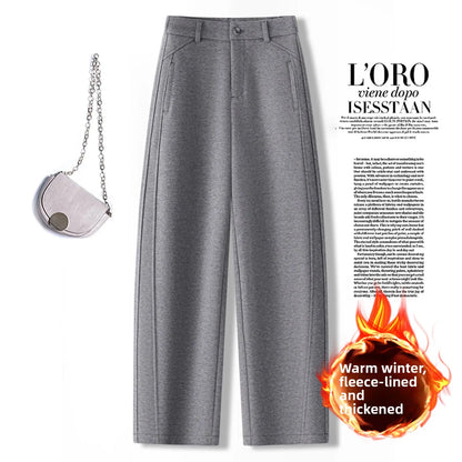 High Waist Grey Woolen Knife Pants Women's Casual Autumn Winter Straight Leg Trousers Commute Style Korean Fashion