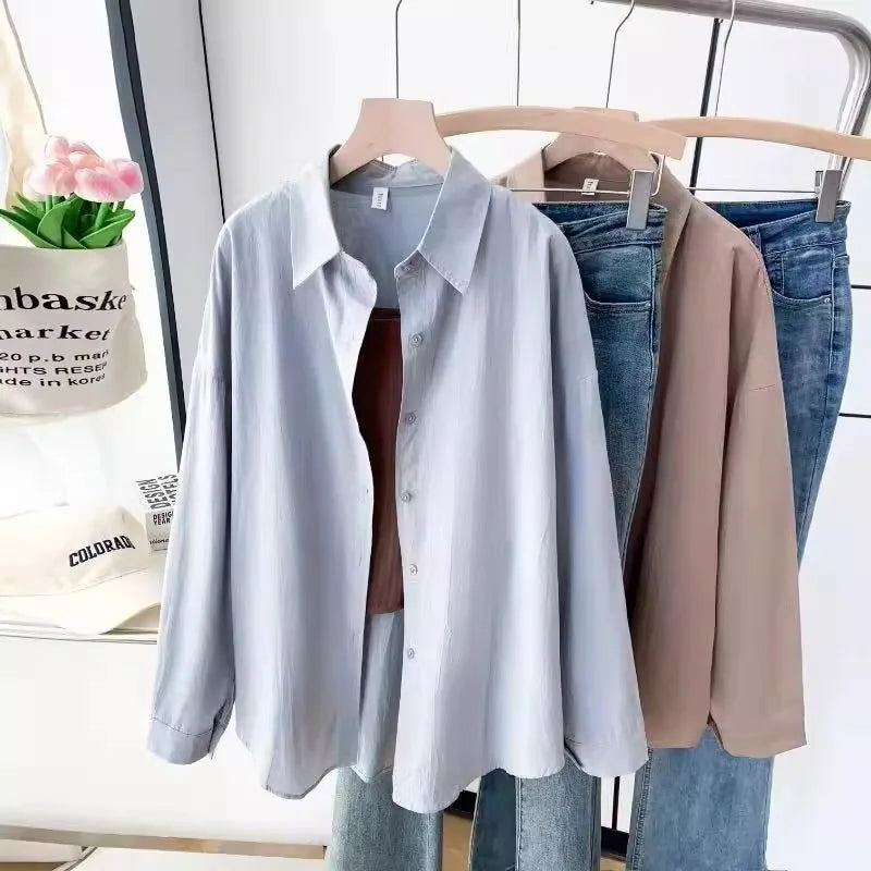 Dopamine Hong Kong Style Retro Korean Collar Long Sleeve Shirt Fashionable Versatile Lazy Slimming Commute Top Women's Shirt