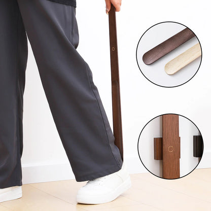 Premium Beech Wood 55cm Long Handle Shoe Horn - Magnetic Base No-Bend Shoe Helper for Elderly, Pregnant Women & Lazy Adults