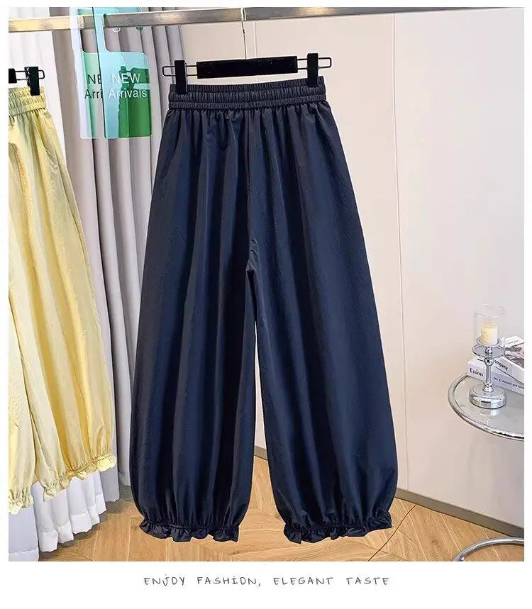 Casual Ice Silk Quick Dry Nine-Piece Flower Bud Pants Women Summer Thin Loose High Waist Draping Lantern Pants