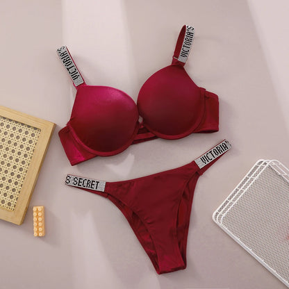 V Lingerie Set Underwear Set Bra Panty Set Women Lace Push Up Bralette Seamless Comfortable Breathable Lingerie Home Wear Set