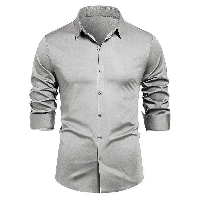 2025 Men's High Quality Shirt Solid Color Fashion Business Leisure Social Dress Ball Shirt Men's Formal Dress Slimming Shirt