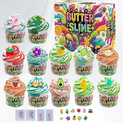 12 Colors Super Butter Slime Kit Bulk Wholesale DIY Fluffy Cloud Slime Foam Beads Charms Sensory Educational Craft Birthday Gift