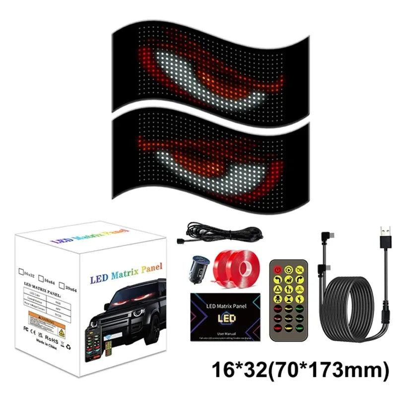 Devil's Eye Light Programmable led Windshield Display for Car Truck LED Matrix Panel Bluetooth App Remote Control Custom Animate