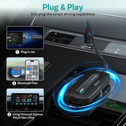 OTTOCAST New Play2Video Pro Wireless Carplay Adapter Android Auto Ai Box Built in Youtube Netflix for Car with Wired Carplay