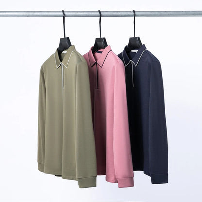 (Cotton+ Wool+Mulberry Silk) Men's High-Quality Polo , Long-Sleeved Shirt, Golf T-shirt, Sweater, Quick Pick, Slim Top Plus Size