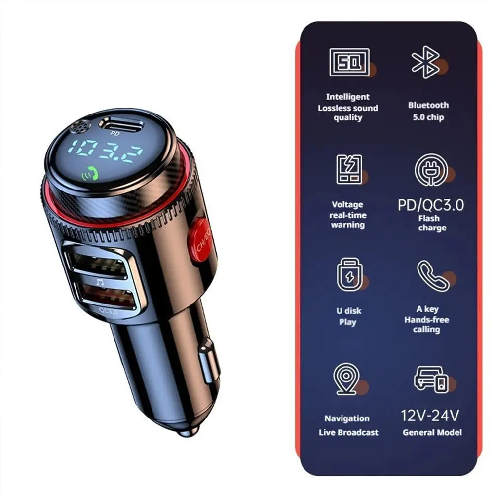 NEW Bluetooth 5.4 FM Transmitter Car Radio Adapter For Wireless Hands-Free Phone Call MP3 Music Player T23 PD Fast Charging
