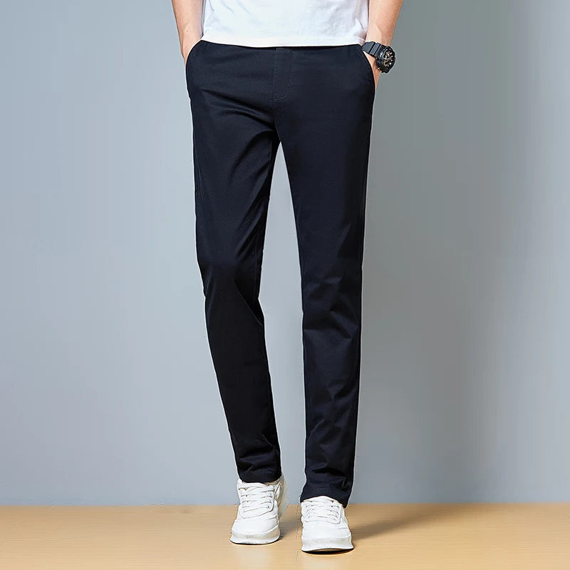 Top Grade Cotton New Brand Casual Fashion Relax Fit Long Dress Pants Korean Straight Business Trousers Office Mens Clothing 2025