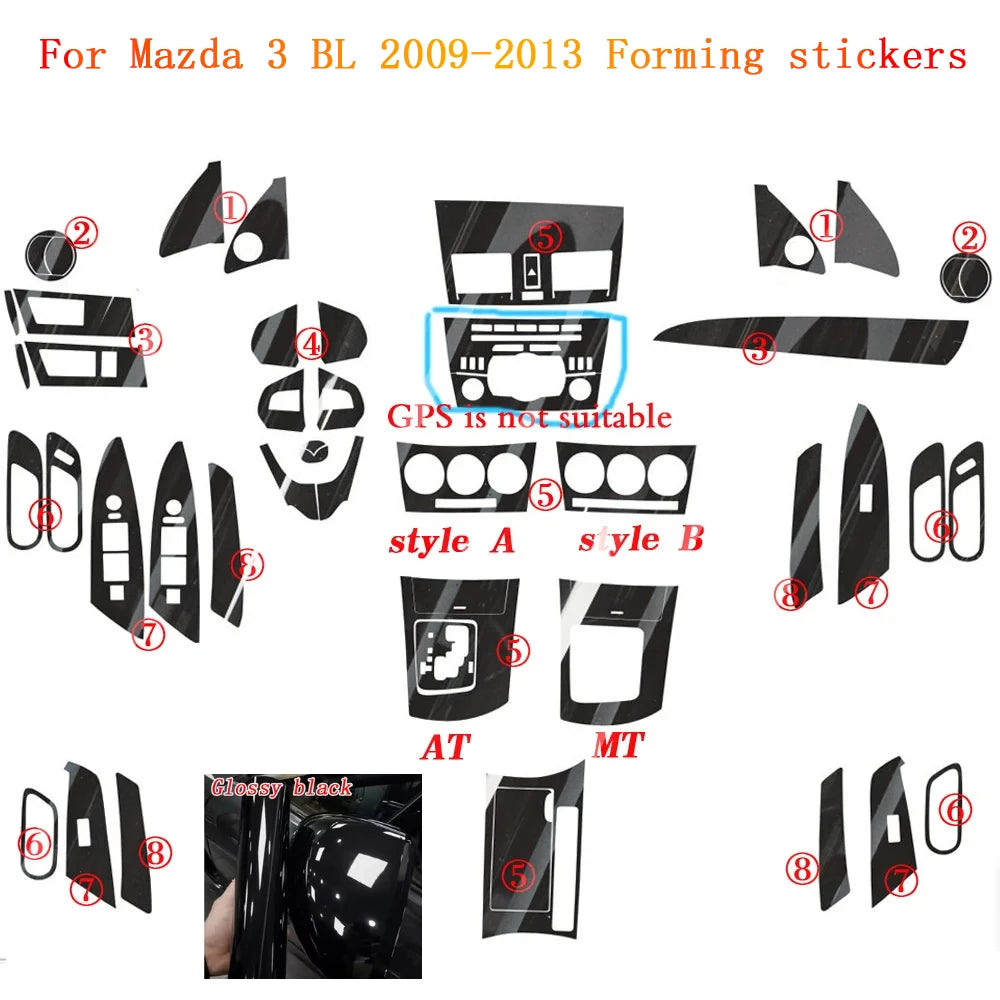 For Mazda 3 2010-2015 Interior Central Control Panel Door Handle Carbon Fiber Stickers Decals Car styling Accessorie
