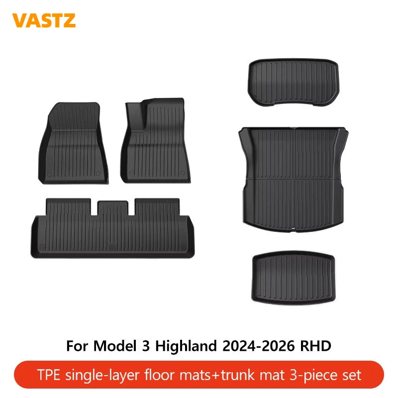 VASTZ TPE Floor Mats for Model Y Juniper 2025 2026 Model 3 Highland 2024-2026 RHD Anti-Slip Trunk Liner for Right Hand Drive Car